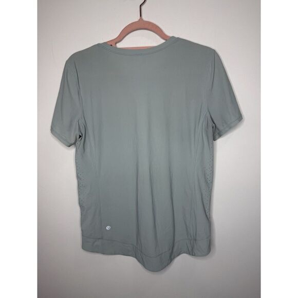 Lululemon Top Womens 4 Green Crew Neck Mesh Vent Running Stretch Yoga Athleisure - Picture 2 of 8